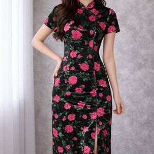 Maggy London Floral Velvet Dress 10 Vintage Elegance Whimsigoth Rare Artsy Asian